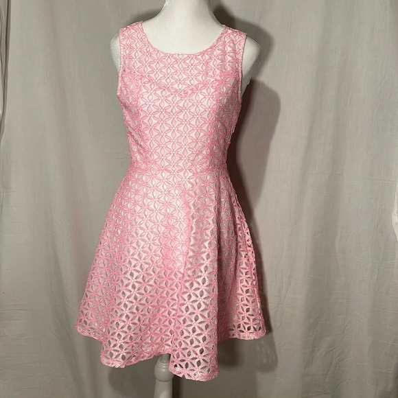 Ina Dresses & Skirts - NWT neon pink & white eyelet open back INA dress size small